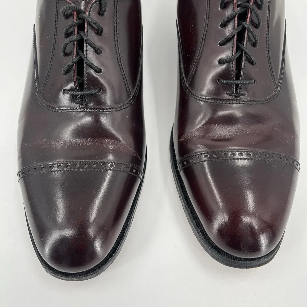 FLORSHEIM Men's 10D Brown Burgundy Leather Oxfords Cap Toe High Shine Dress Shoe